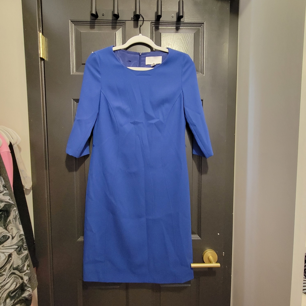 Boss Blue Sheath Dress with Bateau Neckline